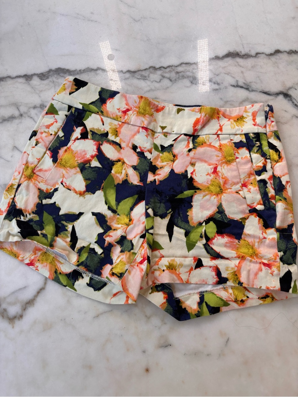 J. Crew Floral High-Waist Cotton Shorts in Navy, Pink & Green